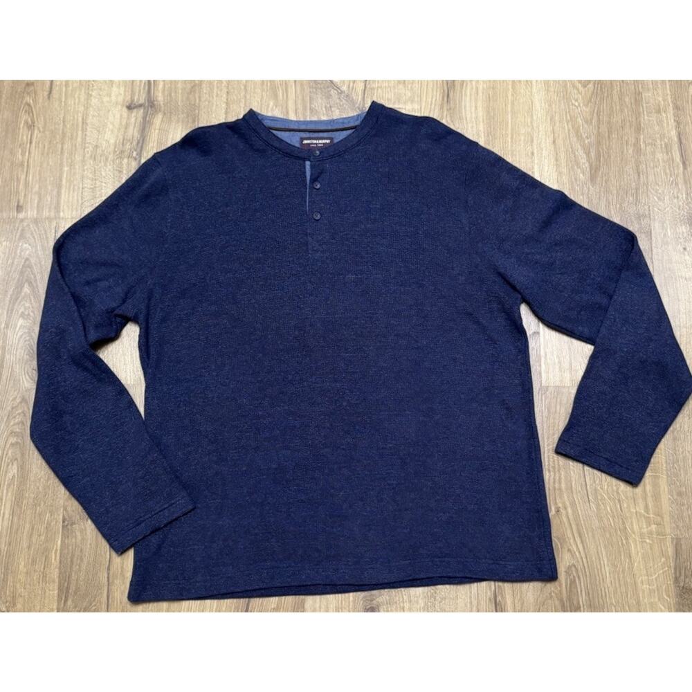 Johnston Murphy Henley Long Sleeve Shirt Textured Blue Pull-Over Mens XXL